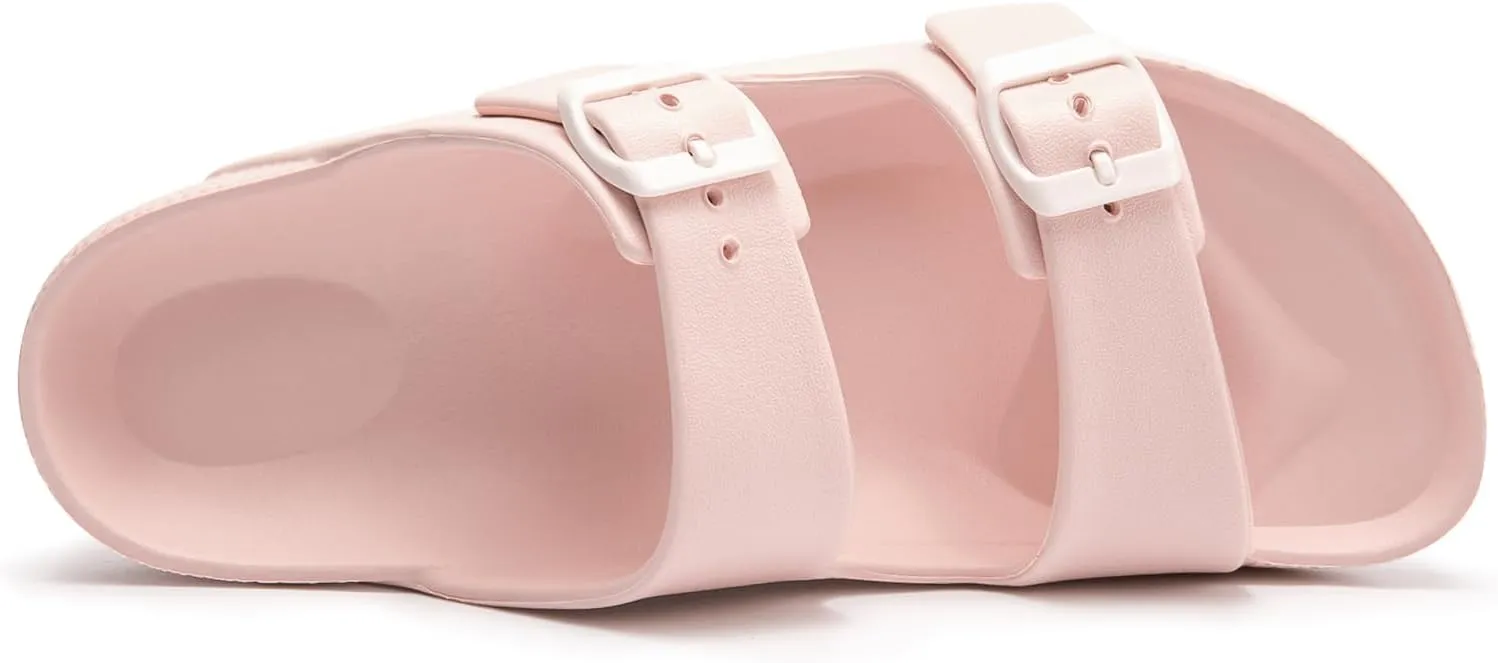 FUNKYMONKEY Women's Comfort Slides Double Buckle Adjustable Plastics Flat Sandals