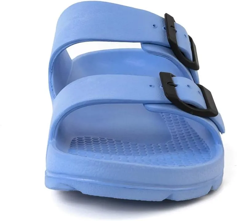 FUNKYMONKEY Women's Comfort Slides Double Buckle Adjustable Plastics Flat Sandals