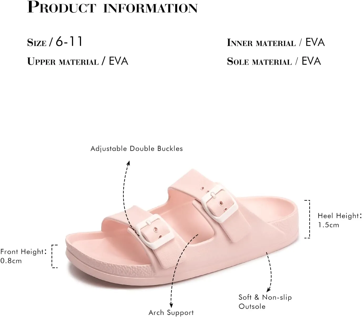 FUNKYMONKEY Women's Comfort Slides Double Buckle Adjustable Plastics Flat Sandals