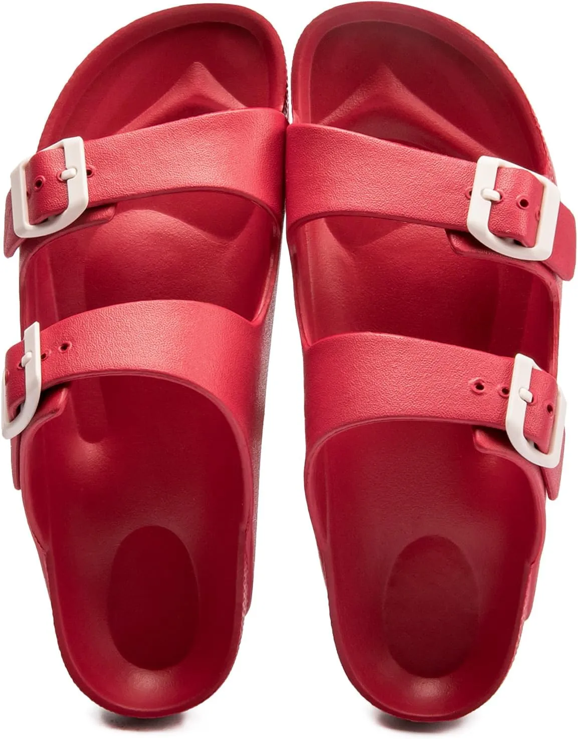 FUNKYMONKEY Women's Comfort Slides Double Buckle Adjustable Plastics Flat Sandals