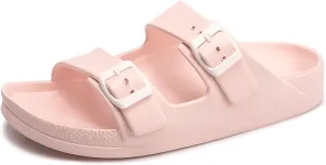 FUNKYMONKEY Women's Comfort Slides Double Buckle Adjustable Plastics Flat Sandals
