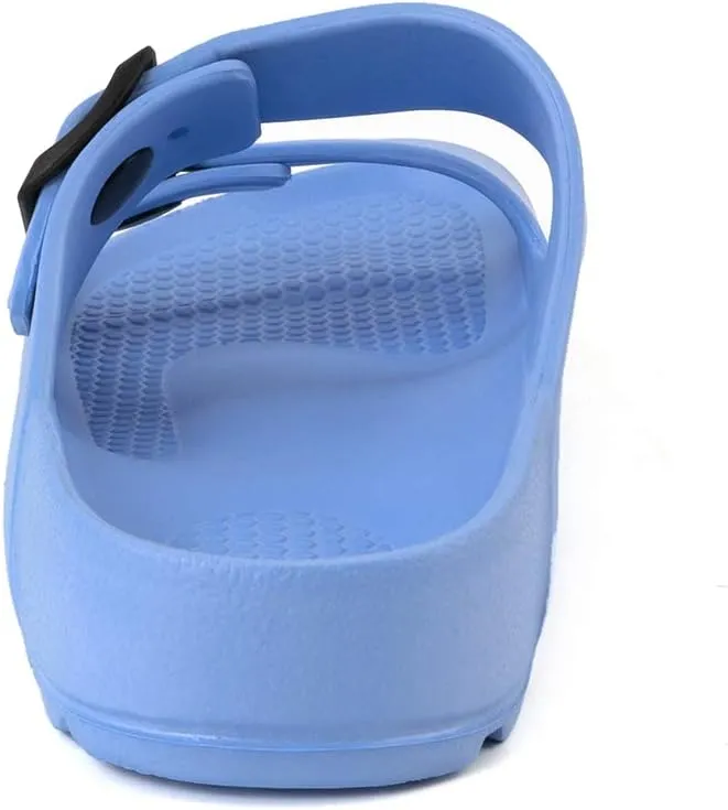 FUNKYMONKEY Women's Comfort Slides Double Buckle Adjustable Plastics Flat Sandals