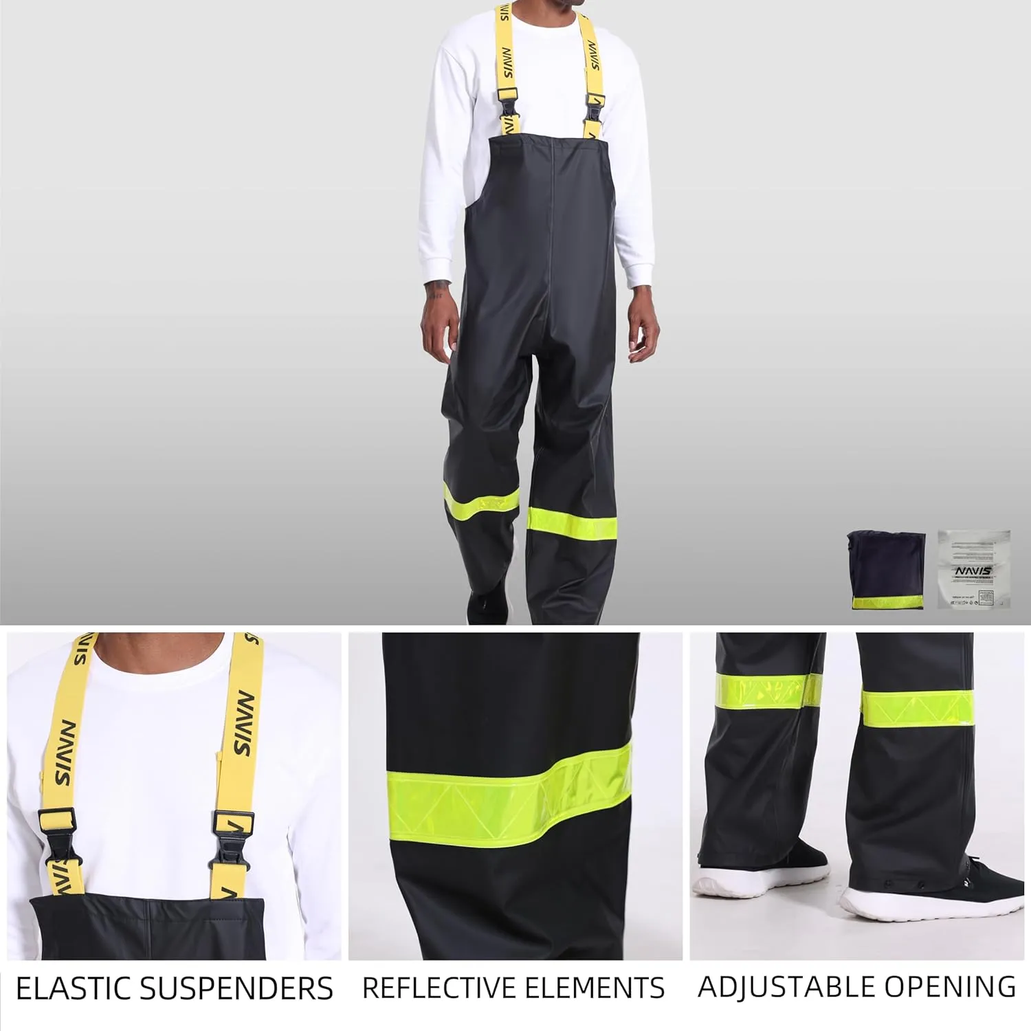 FWG Workwear Hi Vis Waterproof Jacket & Bib Pants Combo - Men's Rain Suit, Stretchable & Durable