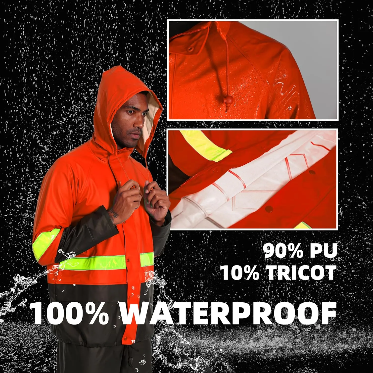 FWG Workwear Hi Vis Waterproof Jacket & Bib Pants Combo - Men's Rain Suit, Stretchable & Durable