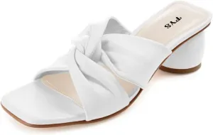 FYS Women Block Chunky Heel Slide Sandal Cross Strap Cutout Mule Square Open Toe Slippers Backless Party Summer Dressy Shoes Size 4-15 US