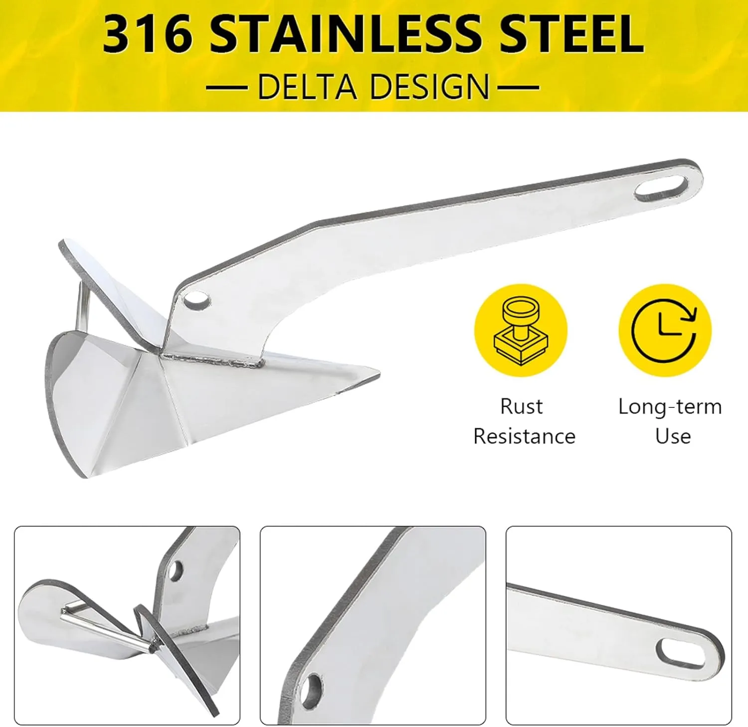 GAOMON 316 Stainless Steel Delta-Style Anchor, Fluke Anchor for Pontoon, Dinghies, Fishing Boats, Bass Boats, Sport Boats