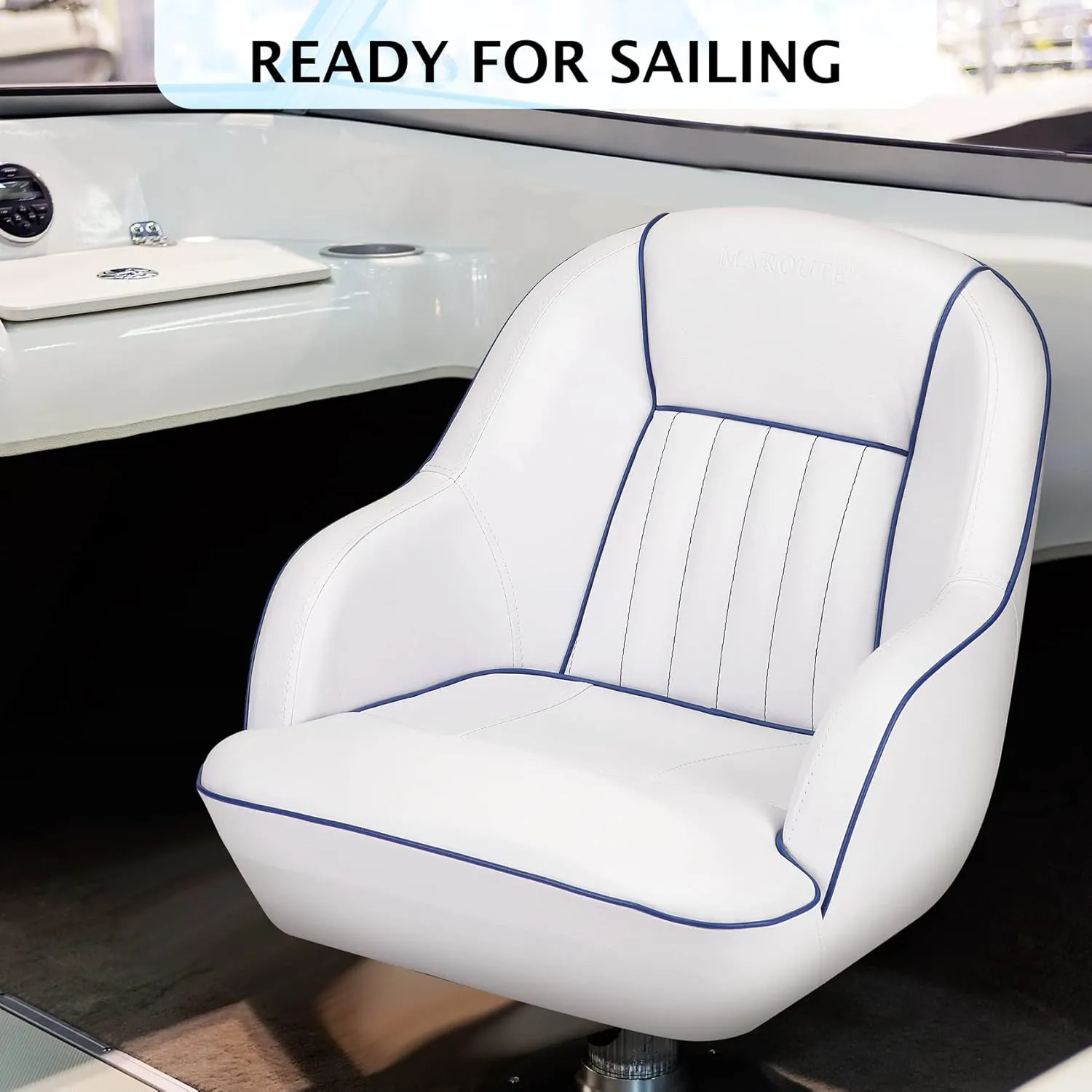GAOMON Captain Bucket Seat, Boat Seat, Boat Cabin Seating,Pontoon Boat Seats,Boat Captains Chairs,Fishing Seats for Boats,22"L*21.5"W*19.5"H,White/Blue
