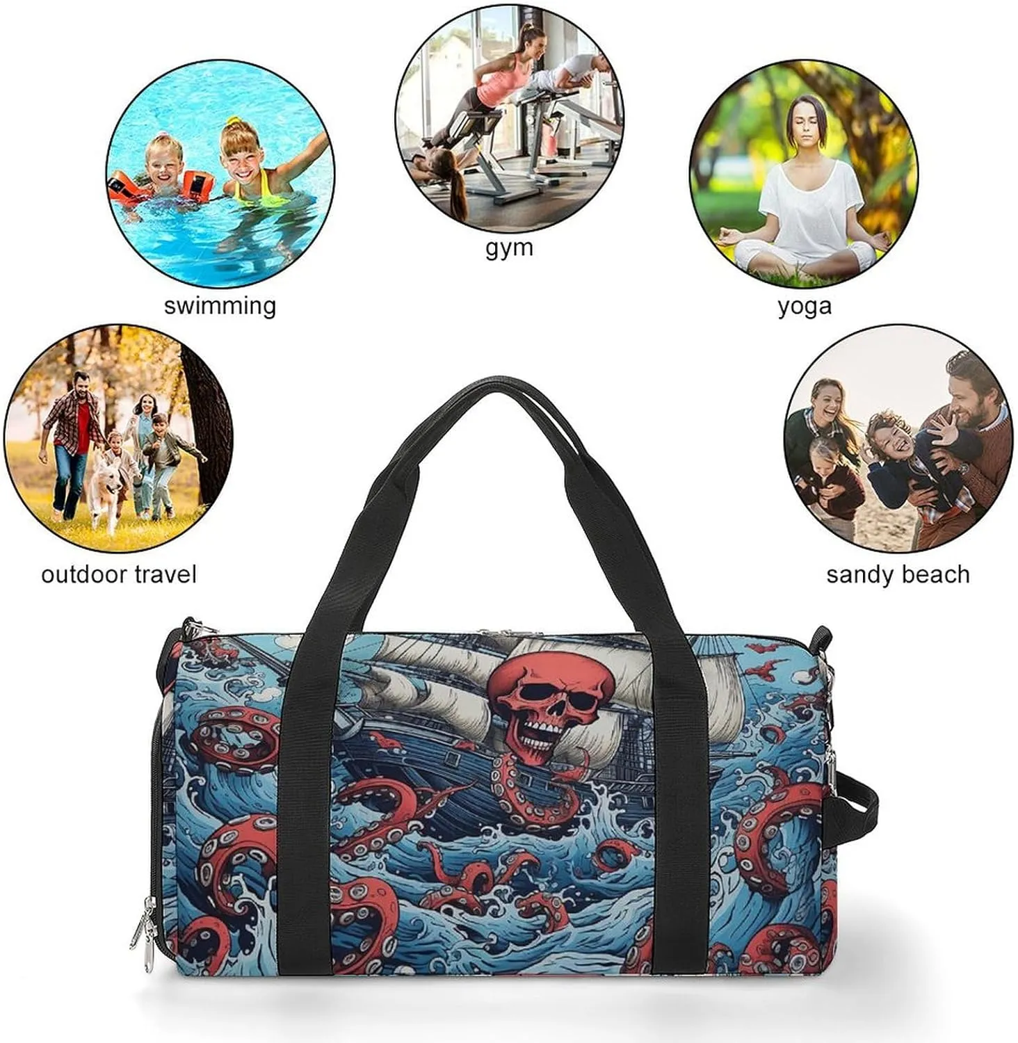 Gym Bag Octopus And Boat Duffel Bag for Men Women Overnight Bag with Shoe Compartment Workout Bags