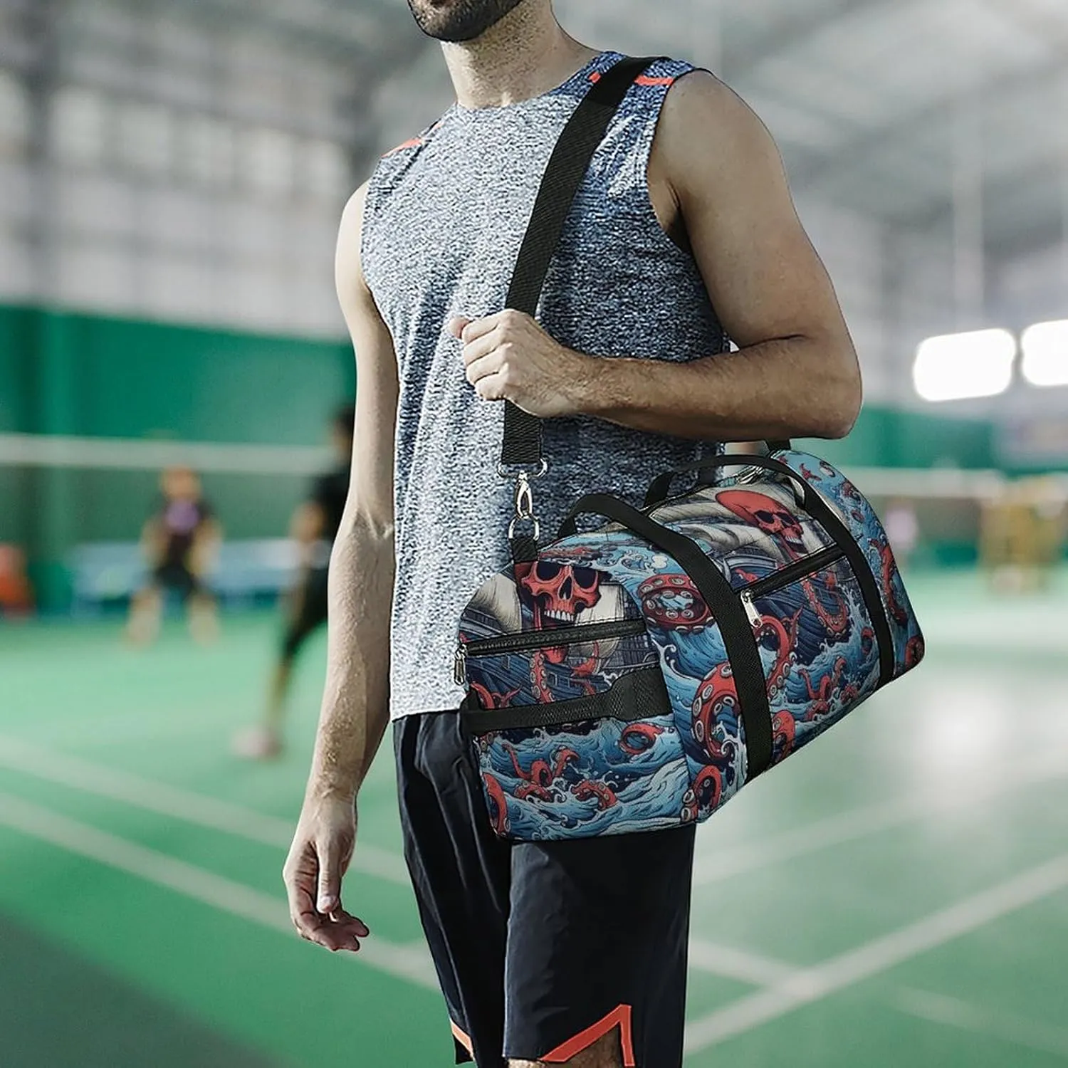 Gym Bag Octopus And Boat Duffel Bag for Men Women Overnight Bag with Shoe Compartment Workout Bags