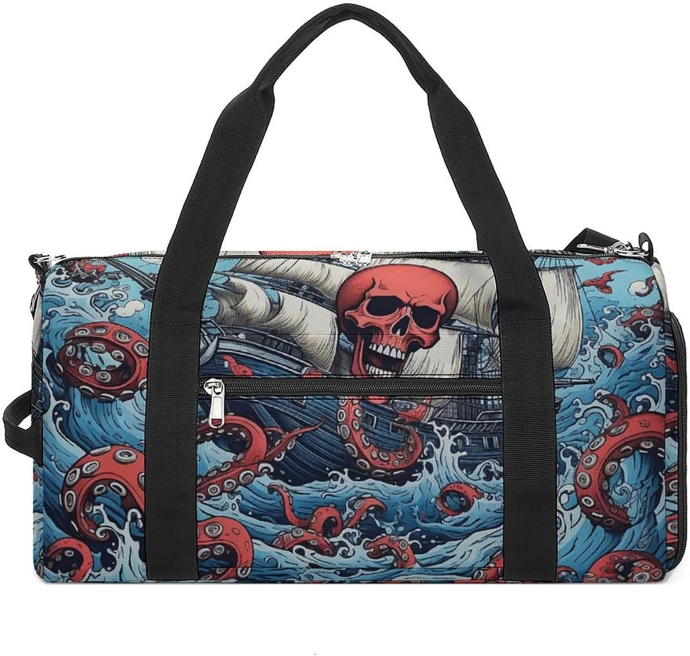 Gym Bag Octopus And Boat Duffel Bag for Men Women Overnight Bag with Shoe Compartment Workout Bags