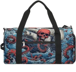 Gym Bag Octopus And Boat Duffel Bag for Men Women Overnight Bag with Shoe Compartment Workout Bags
