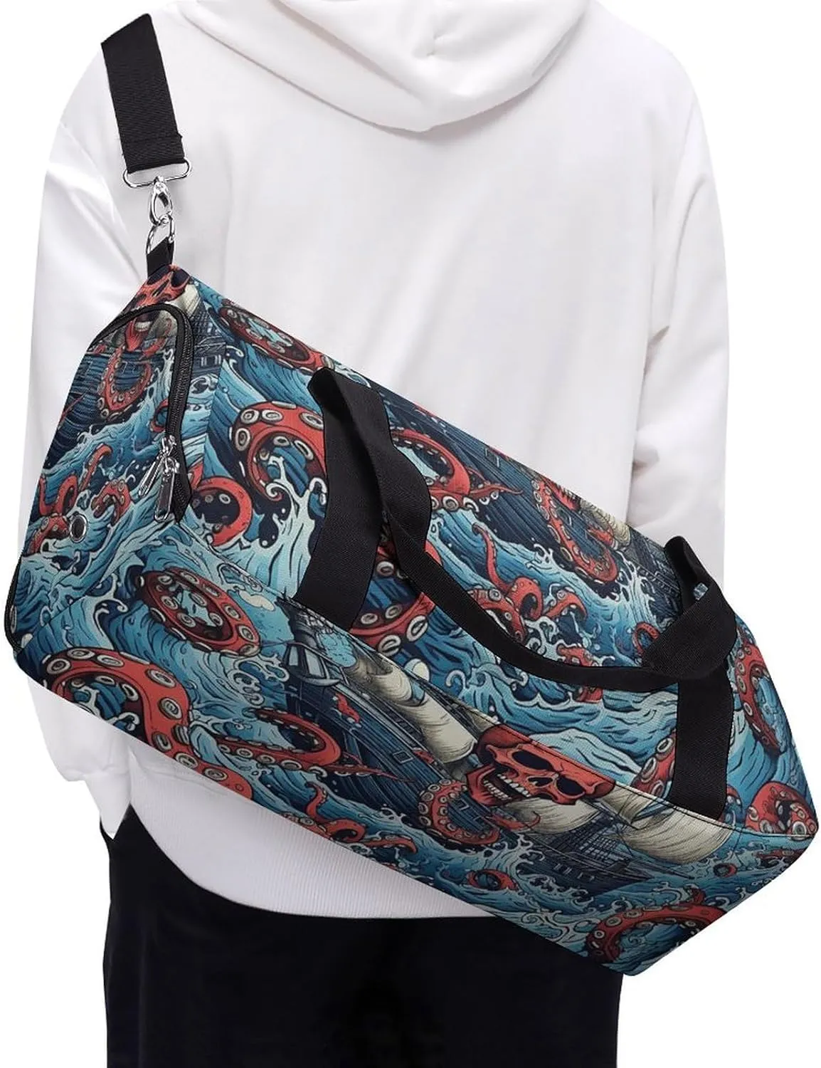 Gym Bag Octopus And Boat Duffel Bag for Men Women Overnight Bag with Shoe Compartment Workout Bags