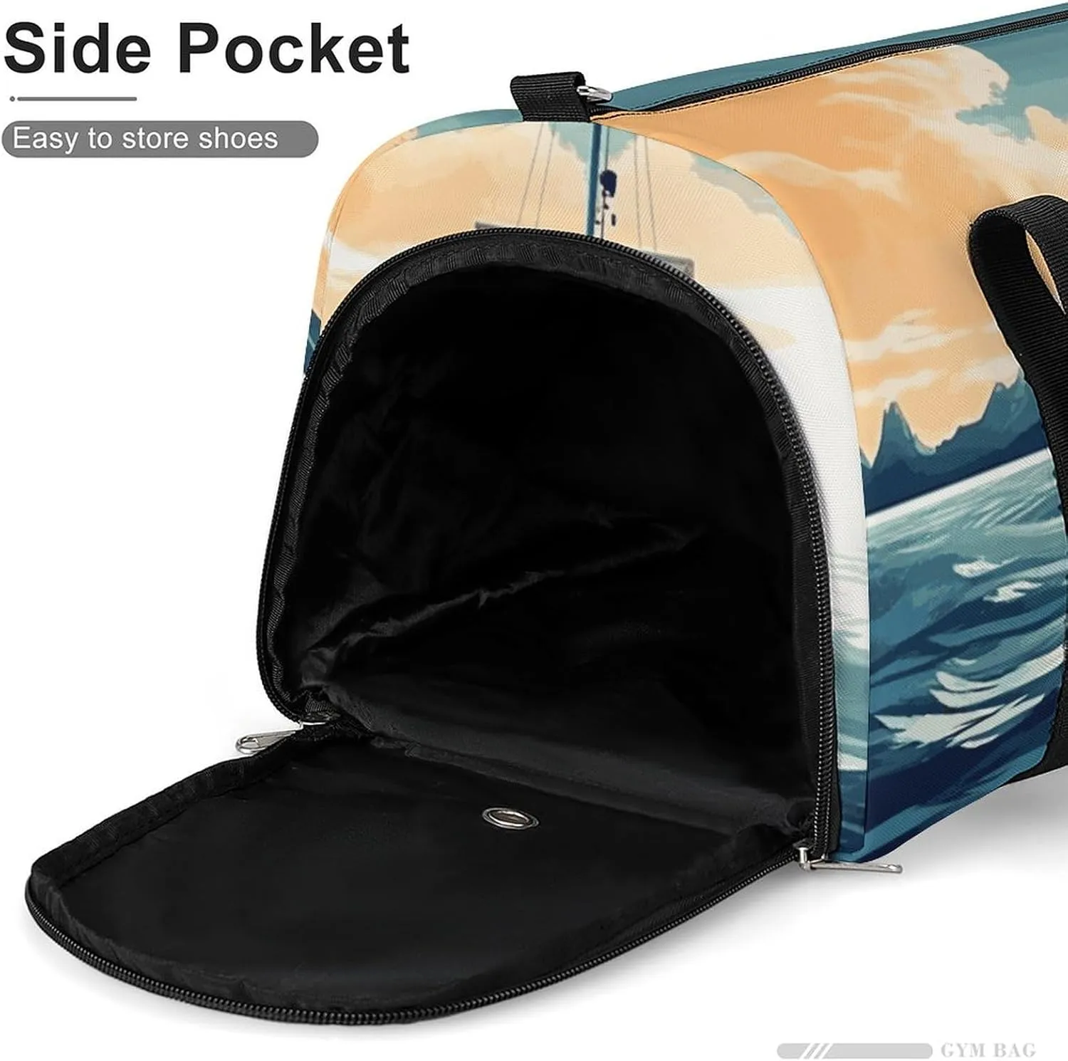 Gym Bags Small Boat Seascape Theme Duffel Bag Overnight Bag with Shoe Compartment Carryon Bag for Men Women