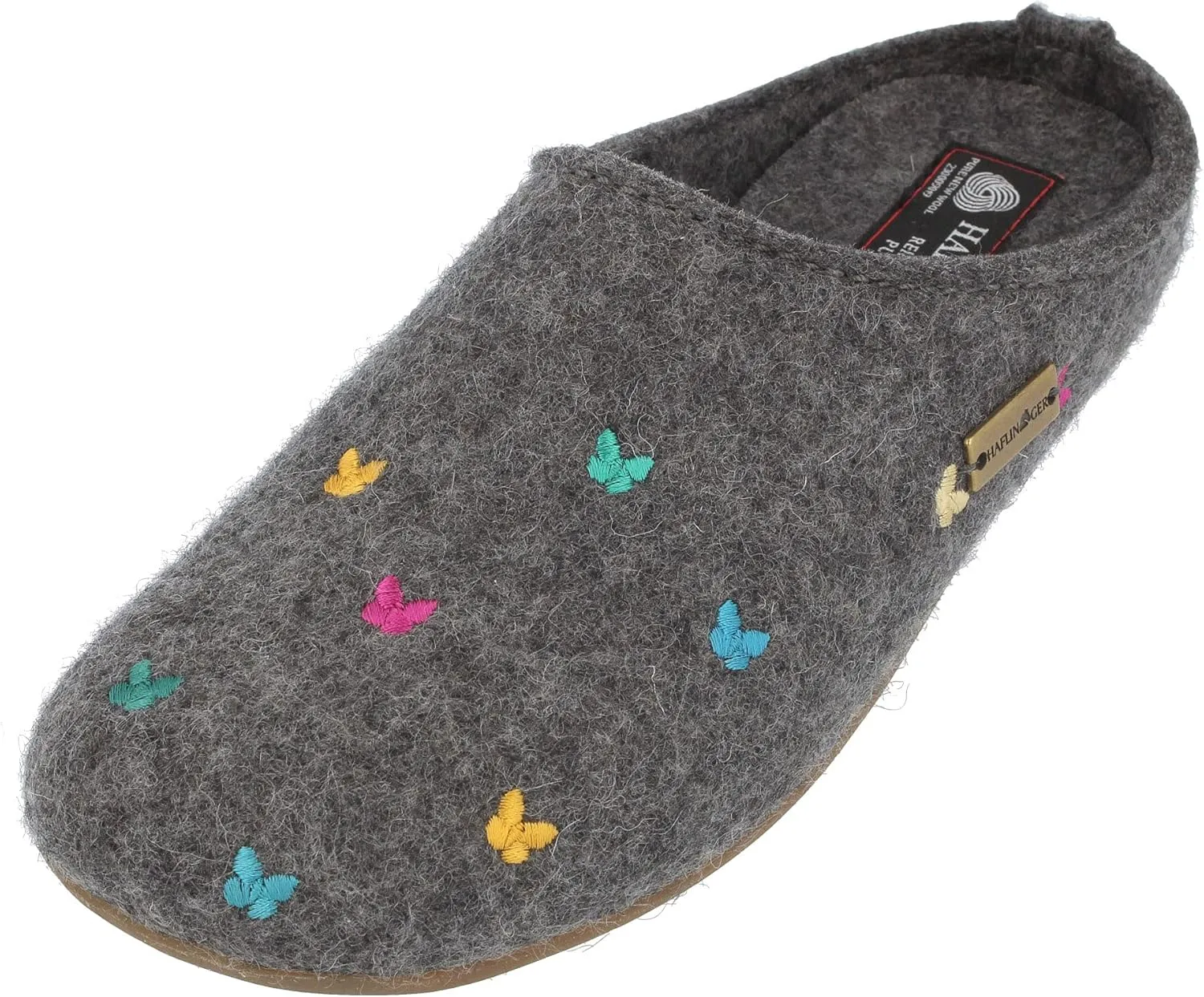 HAFLINGER Fafalline Wool Felt Butterfly Motif Womens Slip On Mule Slippers Unisex