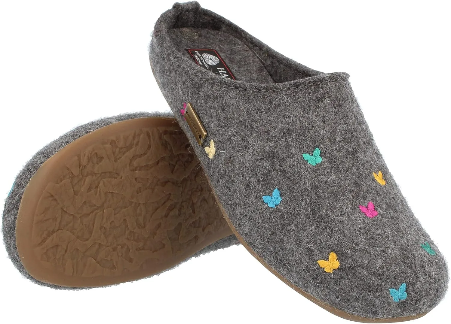 HAFLINGER Fafalline Wool Felt Butterfly Motif Womens Slip On Mule Slippers Unisex