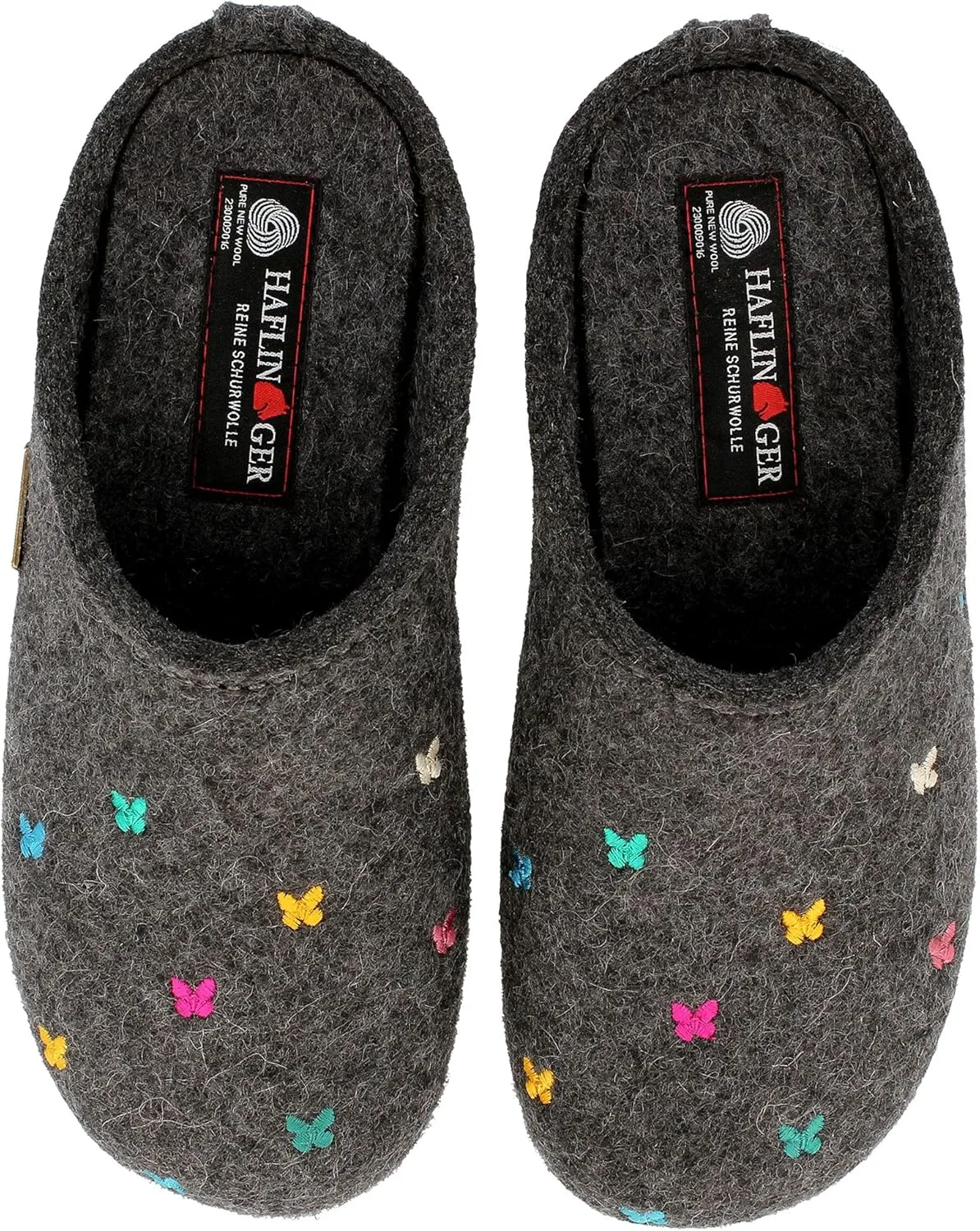 HAFLINGER Fafalline Wool Felt Butterfly Motif Womens Slip On Mule Slippers Unisex