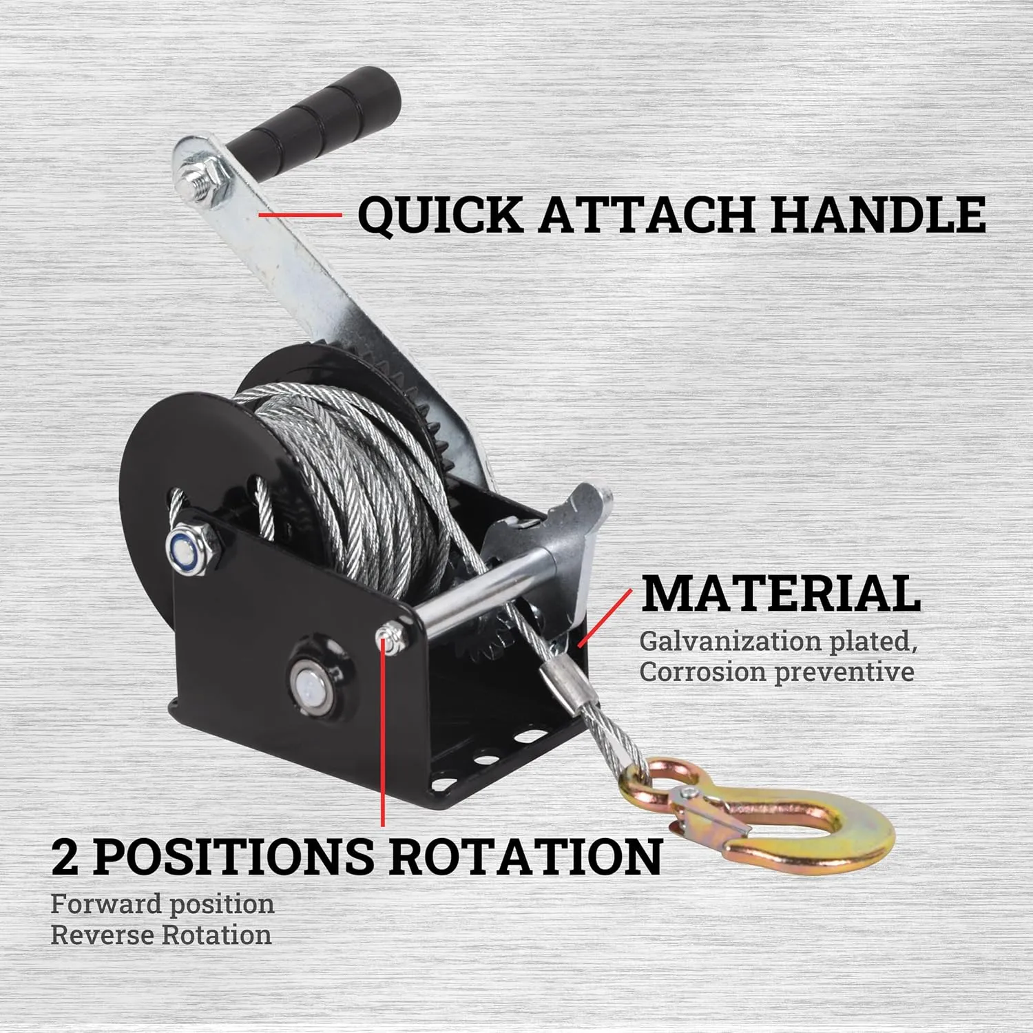 Hand Winch Boat Trailer Winch Heavy Duty Hook with 33ft Steel Cable, Ratchet Manual Operated Winch for Trailers ATV UTV Boat Marine