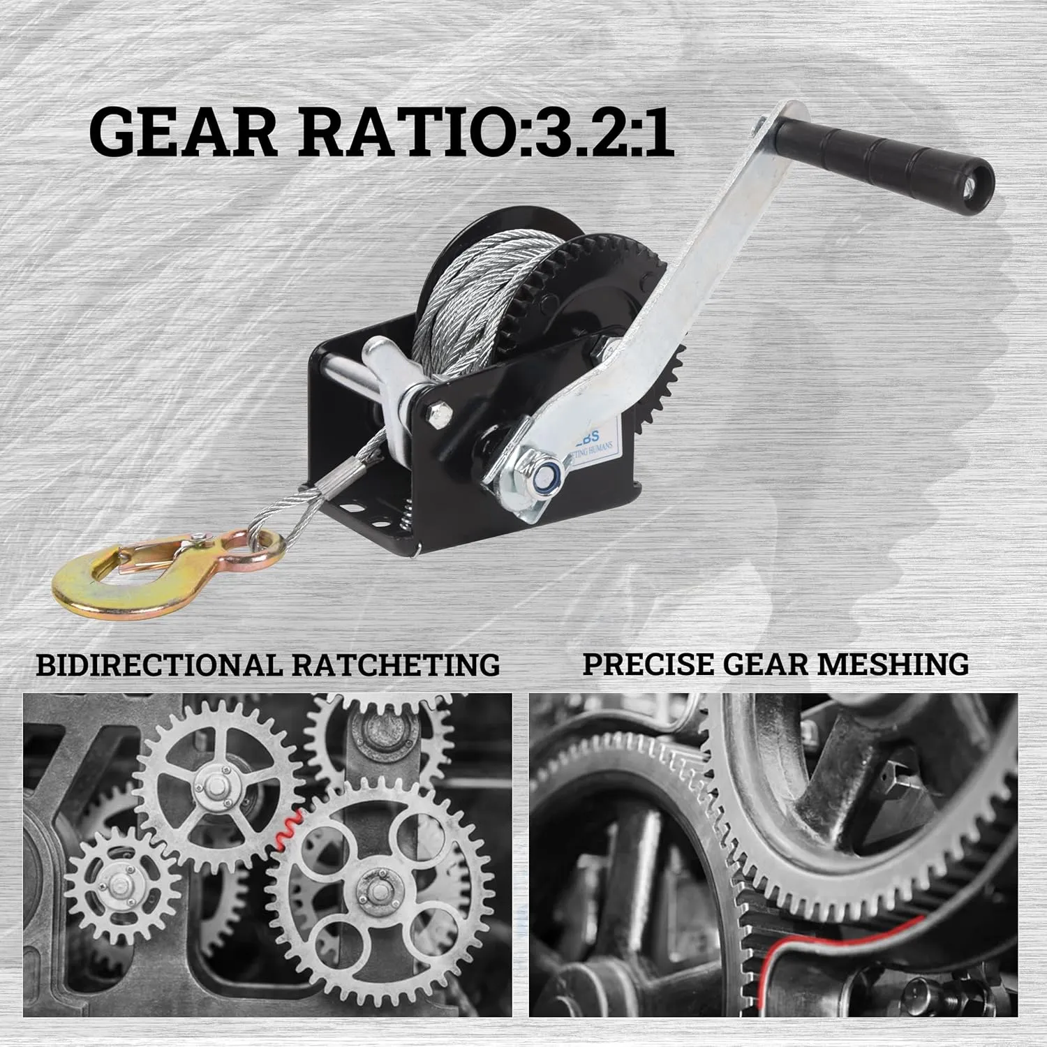 Hand Winch Boat Trailer Winch Heavy Duty Hook with 33ft Steel Cable, Ratchet Manual Operated Winch for Trailers ATV UTV Boat Marine