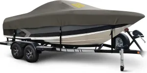 Heavy Duty 1200D Waterproof Boat Cover, Boat Cover 20-22 ft with Reinforces Nose Cone, Tear Resistant Boat Covers 20-22ft, Boat Covers 20ft 21ft 22 Foot for Bass Boat V-Hull Fish Ski Boat, Dark Grey