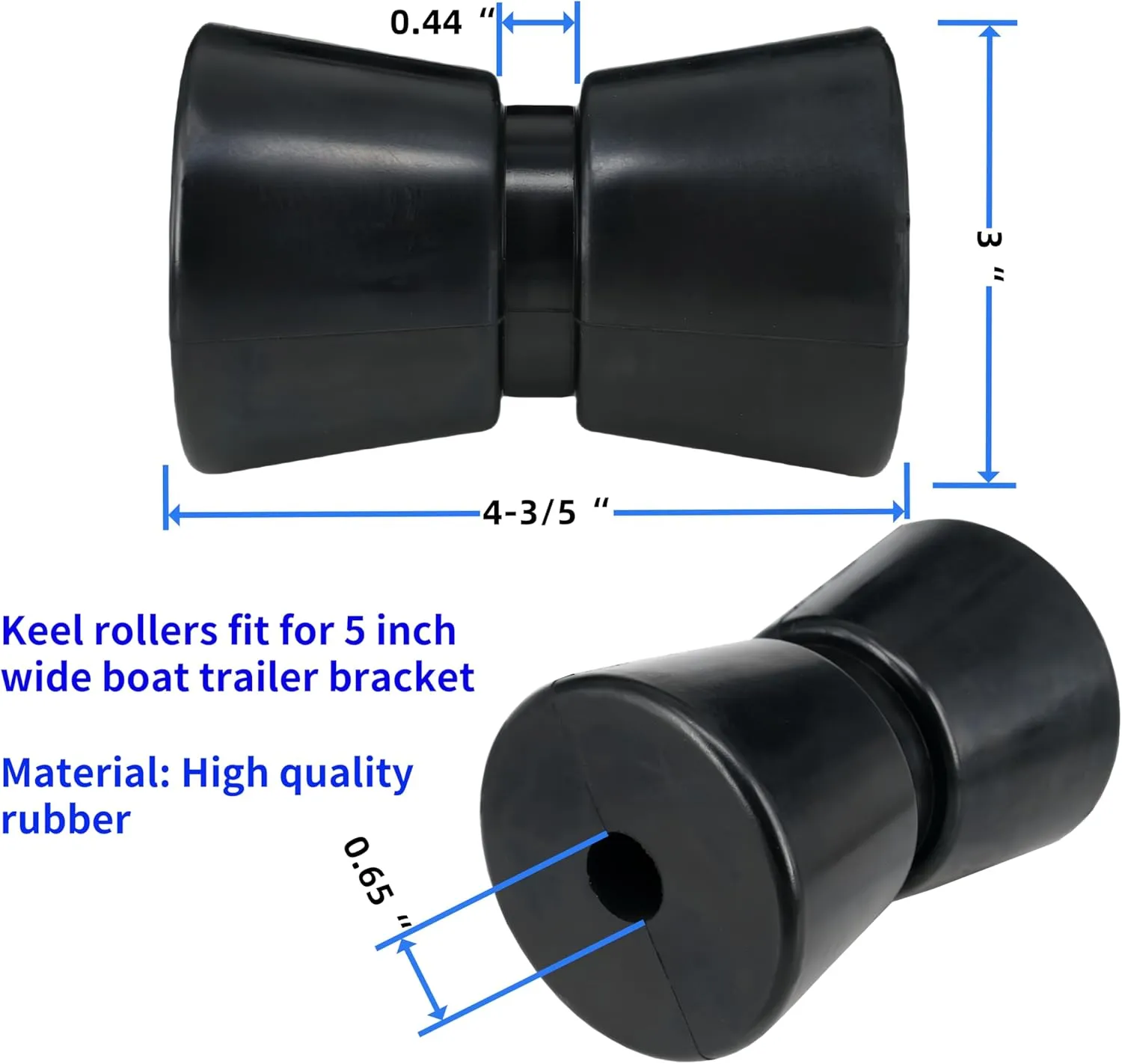 Heavy Duty Boat Trailer Roller, 4-3/5" 7-5/16" 9-1/4" 11-3/16" Rubber Boat Trailer Keel Roller Fits 5" 8" 10" 12" Wide Bracket, Black
