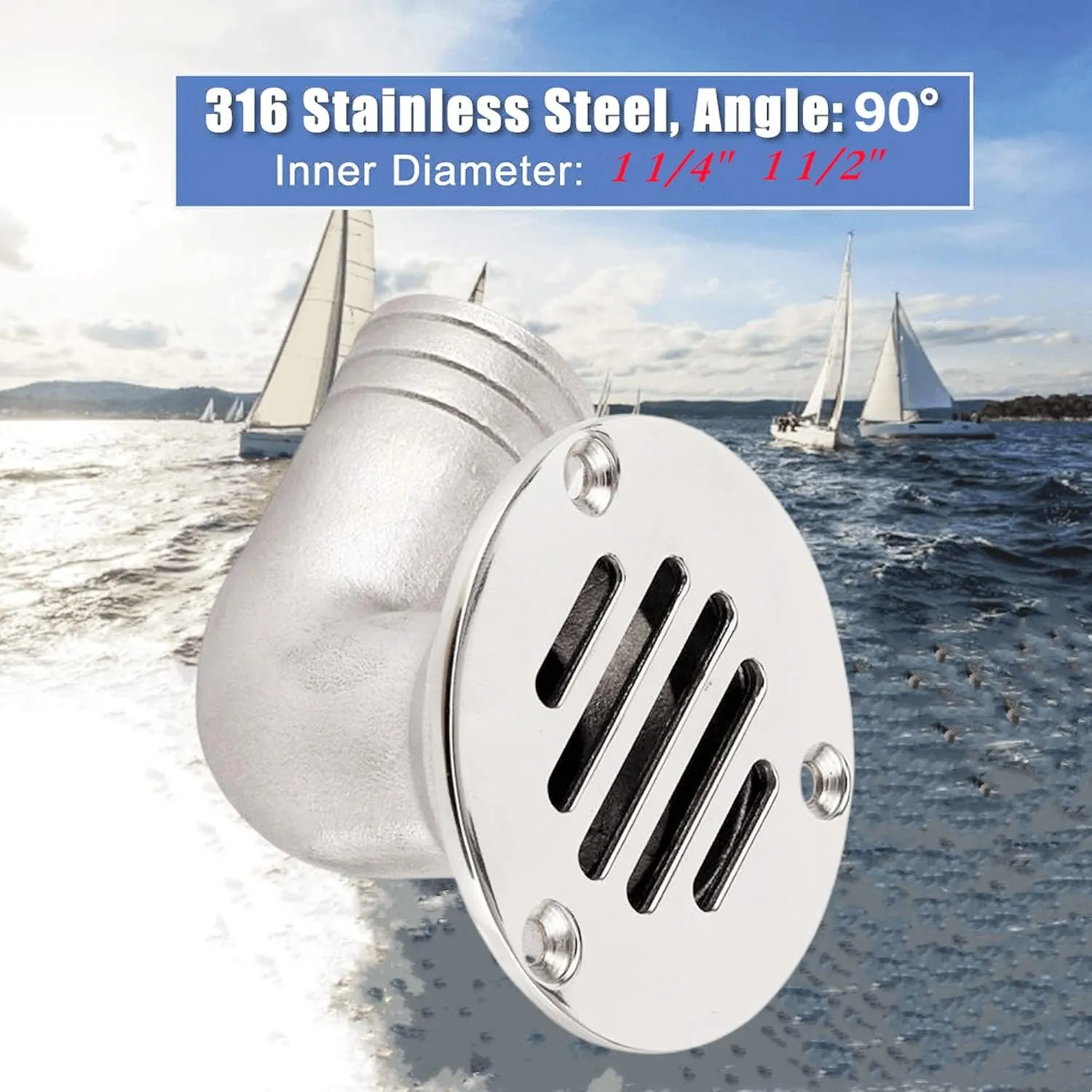 Heavy Duty Marine Boat Floor Drain,316 Stainless Steel 90 Degree Boat Floor Deck Water Drain Thru Hull Plumbing Fitting Hardware,Free Fasterners
