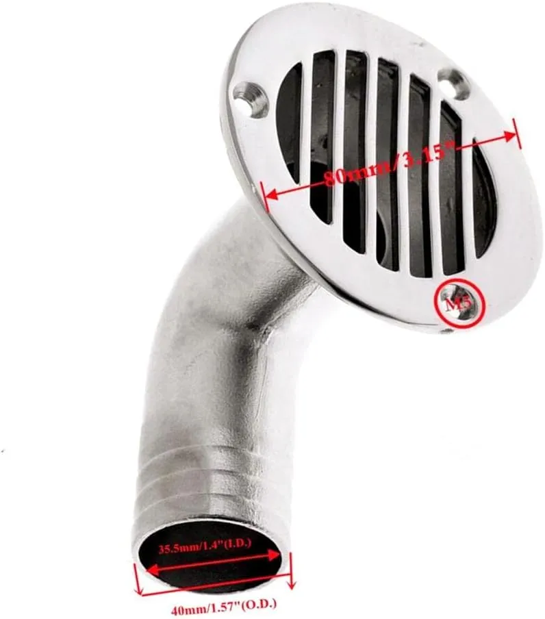 Heavy Duty Marine Boat Floor Drain,316 Stainless Steel 90 Degree Boat Floor Deck Water Drain Thru Hull Plumbing Fitting Hardware,Free Fasterners