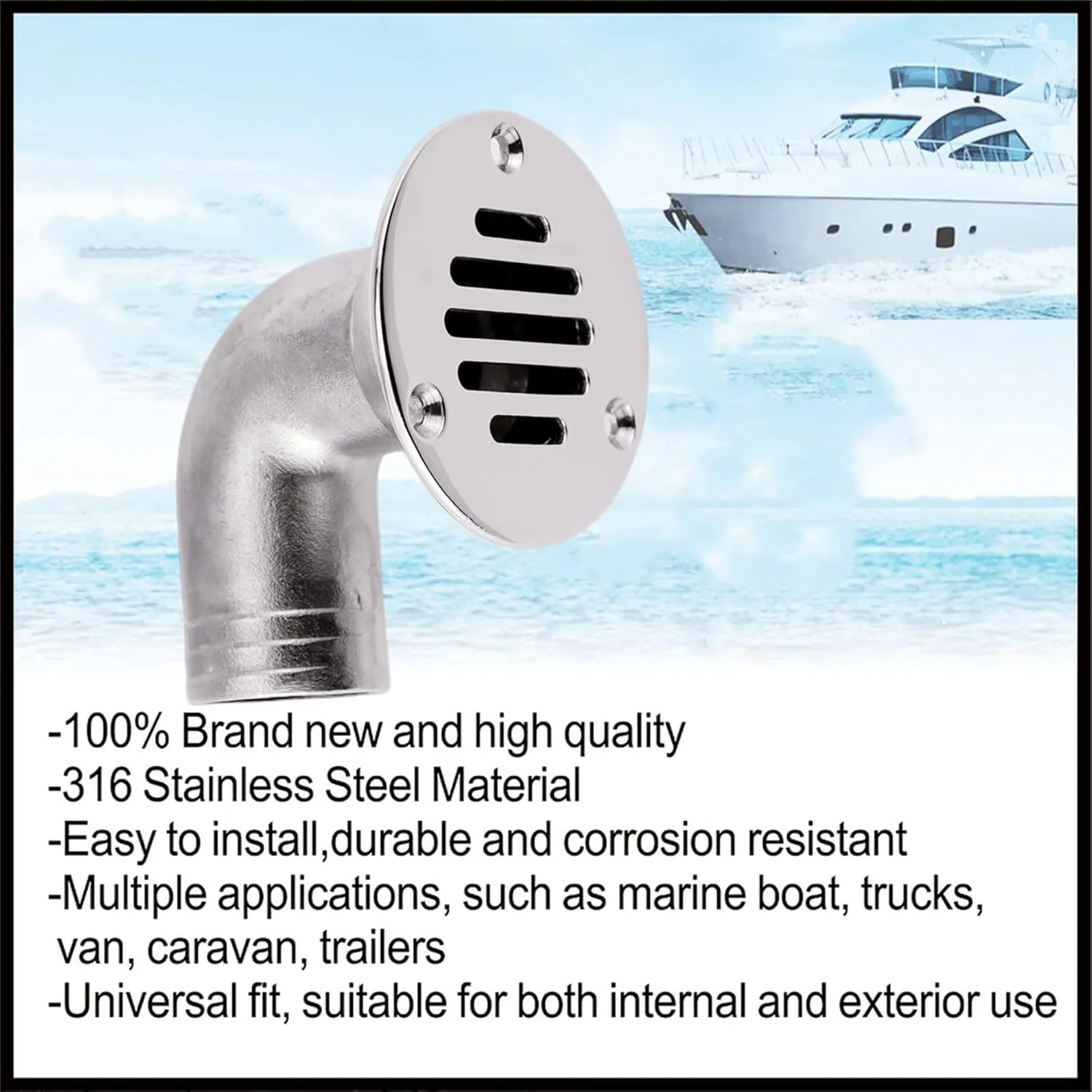 Heavy Duty Marine Boat Floor Drain,316 Stainless Steel 90 Degree Boat Floor Deck Water Drain Thru Hull Plumbing Fitting Hardware,Free Fasterners