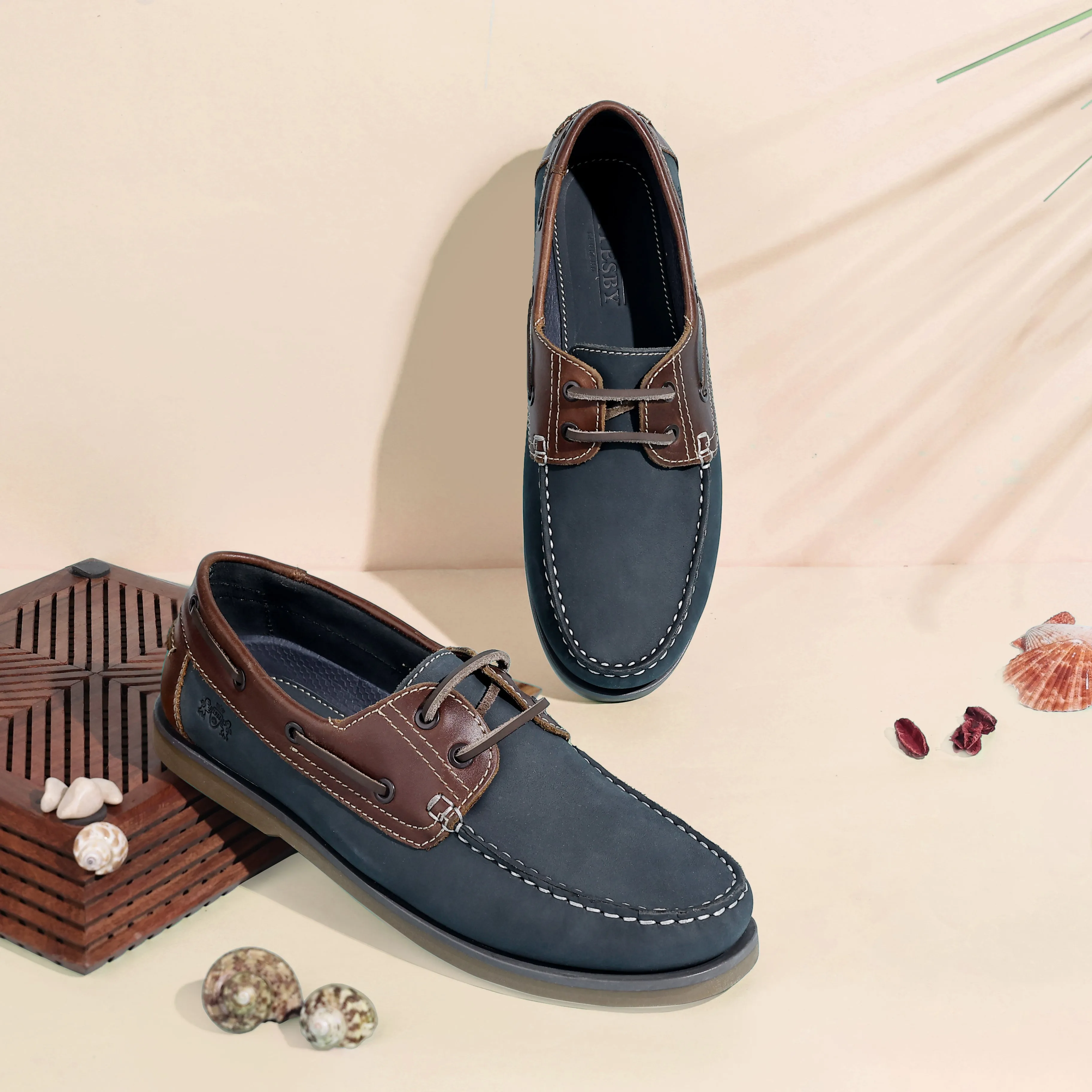 Hector Men's Moccasin Boat Shoes - NAVY BROWN
