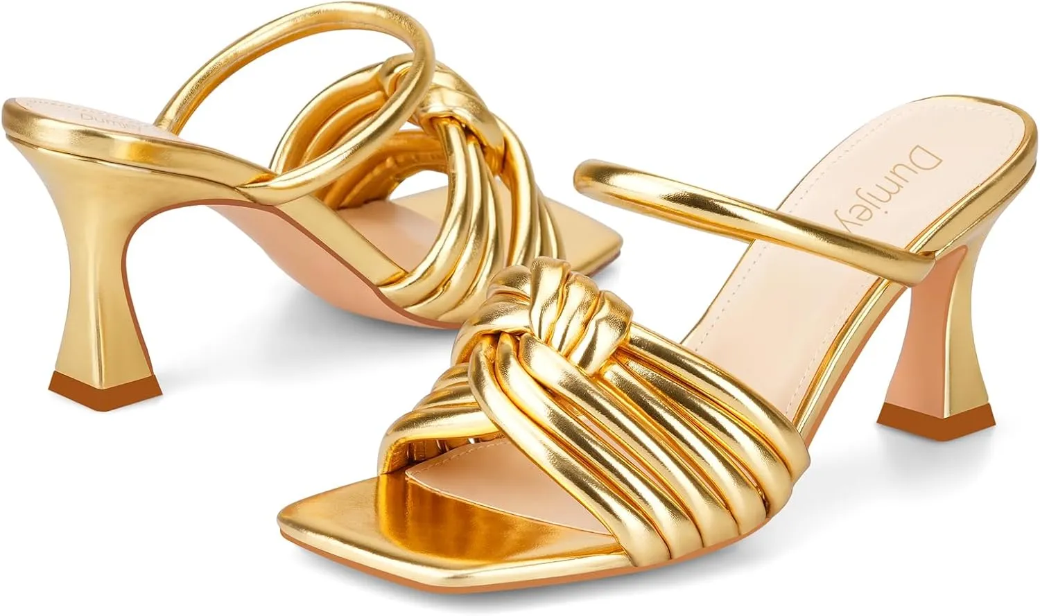 Heels, Mule Heels for Women with Straps Knot, Square Open Toe Slip on Party Wedding Dress Slide Sandals