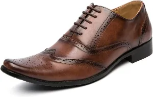 HOOENG Dress Shoes for Men Lace Up Brogue Embossed Wing Tip Plain Burnished Toe Vegan Leather Rubber Sole Non Slip Resistant Prom (Color : Brown, Size : 8)