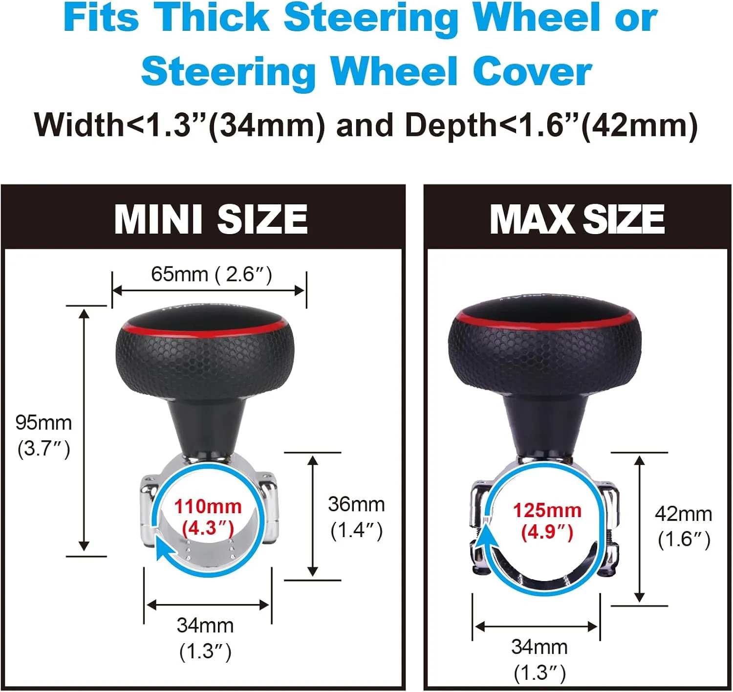 Hypersonic Large Steering Wheel Knob Spinners, Vehicle Steering Wheel Spinners Ball Durable Suicide Knob for Car, SUV, Trucks, Tractors, Boat etc (Red)