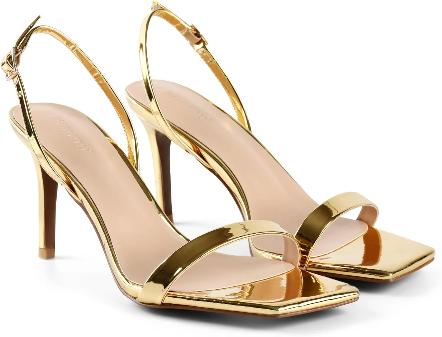 iiimmu Women's 3-Inch Stiletto Heeled Sandals, Square Open Toe Slingback, Cute and Sassy Summer Patent Leather Heels