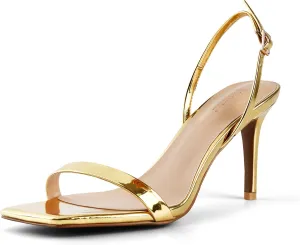 iiimmu Women's 3-Inch Stiletto Heeled Sandals, Square Open Toe Slingback, Cute and Sassy Summer Patent Leather Heels