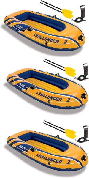 Intex Inflatable 2 Person Floating Boat Raft Set w/ Oars & Air Pump (3 Pack)