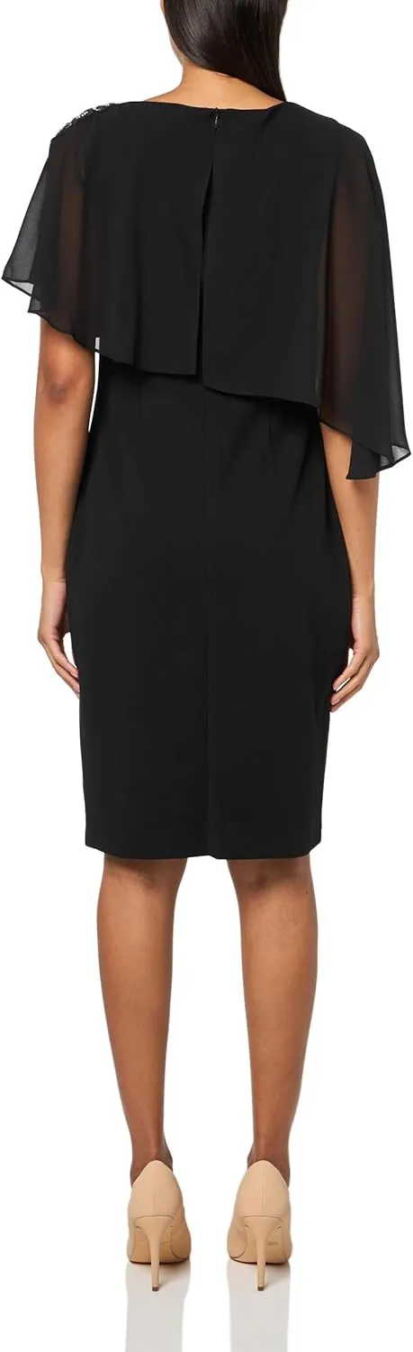 Jessica Howard Women's Sleeveless Boat Neck Chiffon Caped Sheath Midi Dress