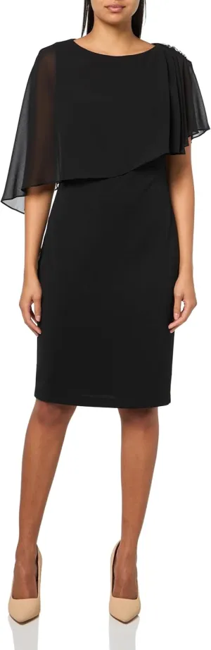 Jessica Howard Women's Sleeveless Boat Neck Chiffon Caped Sheath Midi Dress