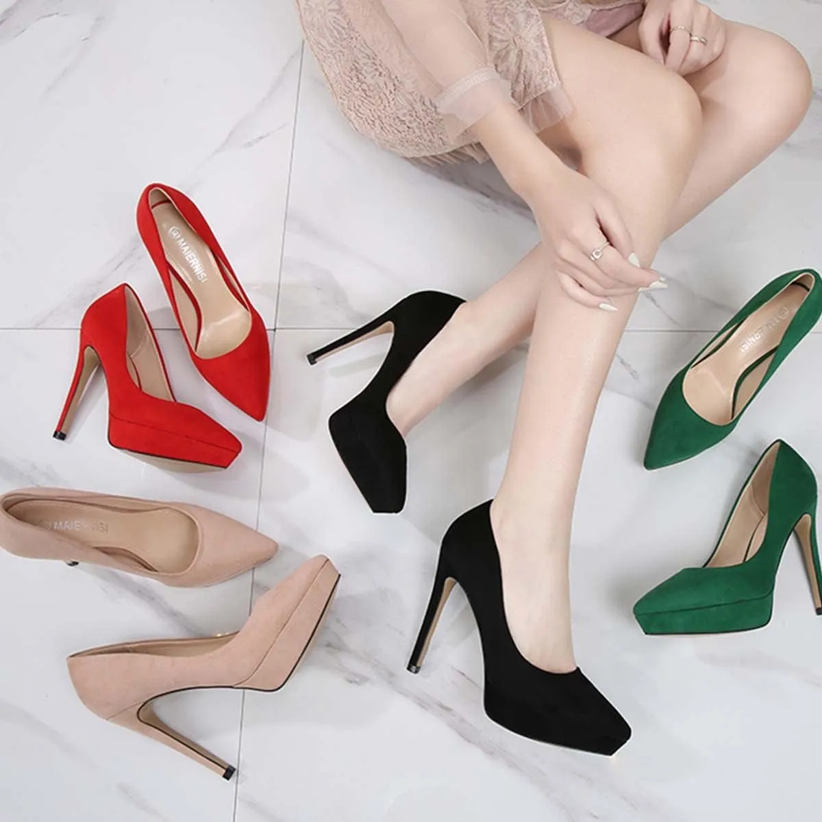 JOEupin Women's Classic 4.7" Platform High Heels Closed Toe Pumps Shoes for Casual Work Wedding