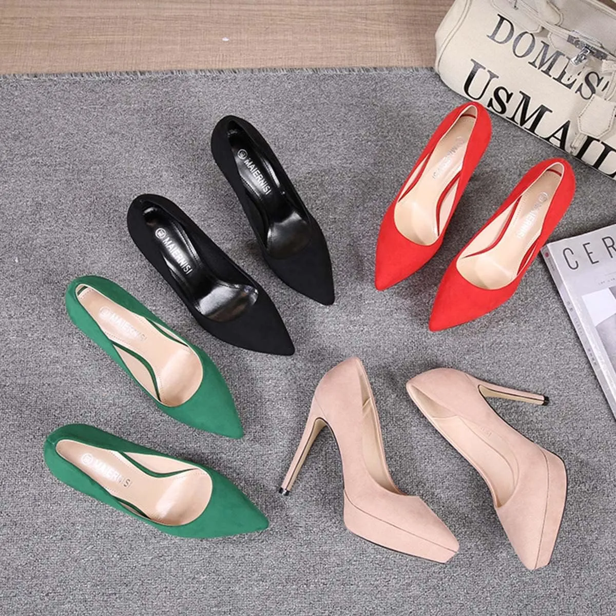 JOEupin Women's Classic 4.7" Platform High Heels Closed Toe Pumps Shoes for Casual Work Wedding