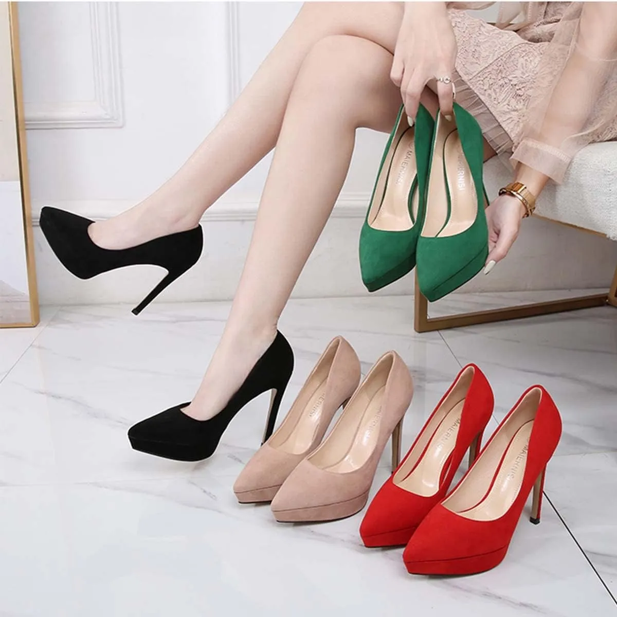 JOEupin Women's Classic 4.7" Platform High Heels Closed Toe Pumps Shoes for Casual Work Wedding