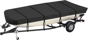 Jon Boat Cover 12-14 ft,900D PU Waterproof Heavy Duty Jon Boat Waterproof Trailerable Jon Boat Covers with Windproof Straps, Jon Boat Beam Width up to 70 inch, Black