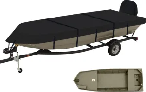 Jon Boat Cover Fit Tracker Grizzly 1648 & SeaArk 1652MV, 16ft Trailerable 900D Heavy Duty with PU Coating 100% Waterproof & UV-Resistant, [Motor Cover Included]