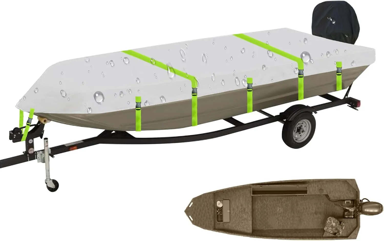 Jon Boat Cover Fit Tracker Grizzly 1754 Jon, G3 Package Jon 16FL/DK, 17ft Trailerable 900D Heavy Duty with PU Coating 100% Waterproof & UV-Resistant, [Motor Cover Included]