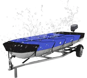 Jon Boat Covers 14-16ft Heavy Duty Waterproof 420D Marine Grade UV Resistant, Fits 14ft Long and Beam Width up to 75 inches, Blue(14-16FT)