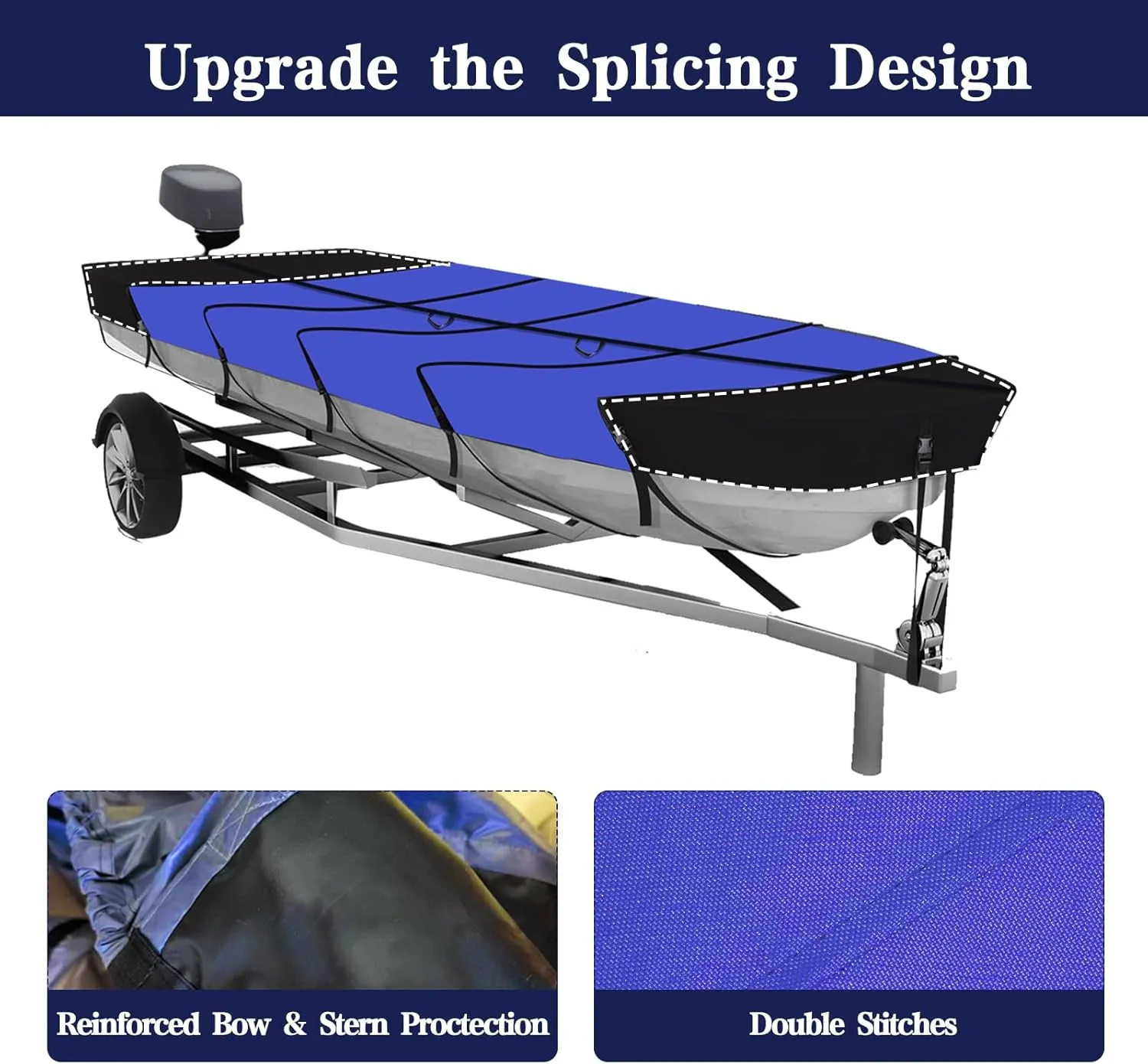 Jon Boat Covers 14-16ft Heavy Duty Waterproof 420D Marine Grade UV Resistant, Fits 14ft Long and Beam Width up to 75 inches, Blue(14-16FT)