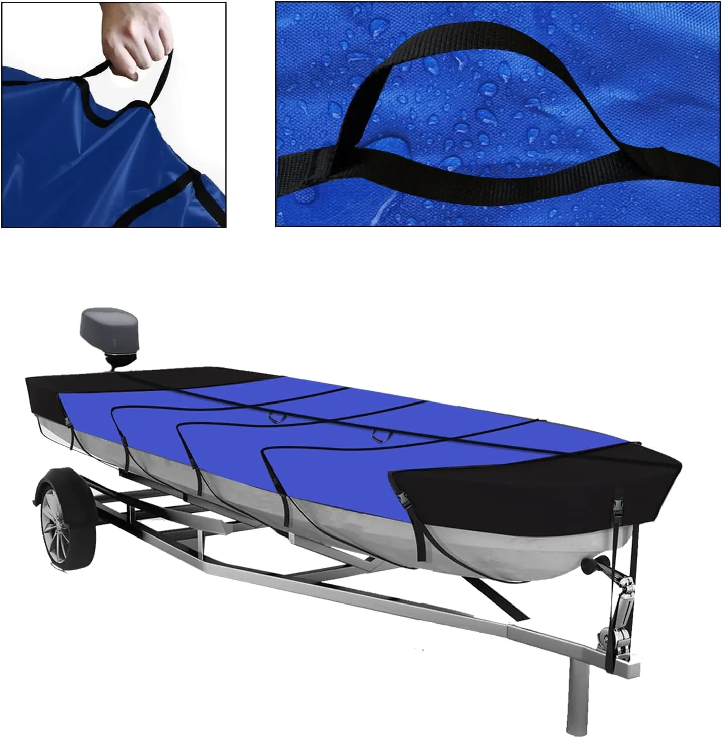 Jon Boat Covers 14-16ft Heavy Duty Waterproof 420D Marine Grade UV Resistant, Fits 14ft Long and Beam Width up to 75 inches, Blue(14-16FT)