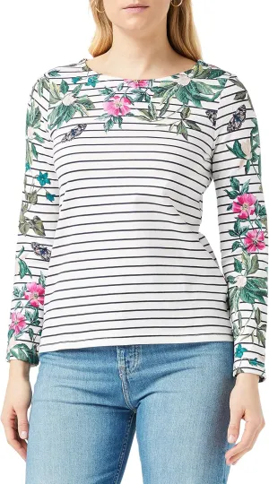 Joules Women's Harbour Print Long Sleeve Jersey Top (10, Cream Navy Floral Stripe)