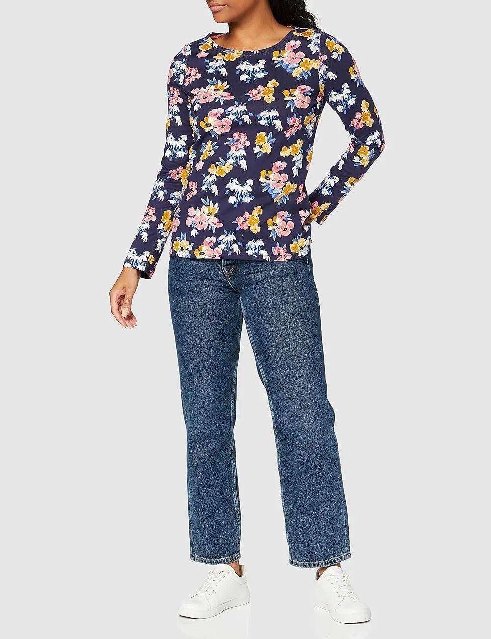 Joules Women's Harbour Print Long Sleeve Jersey Top, Navy Floral