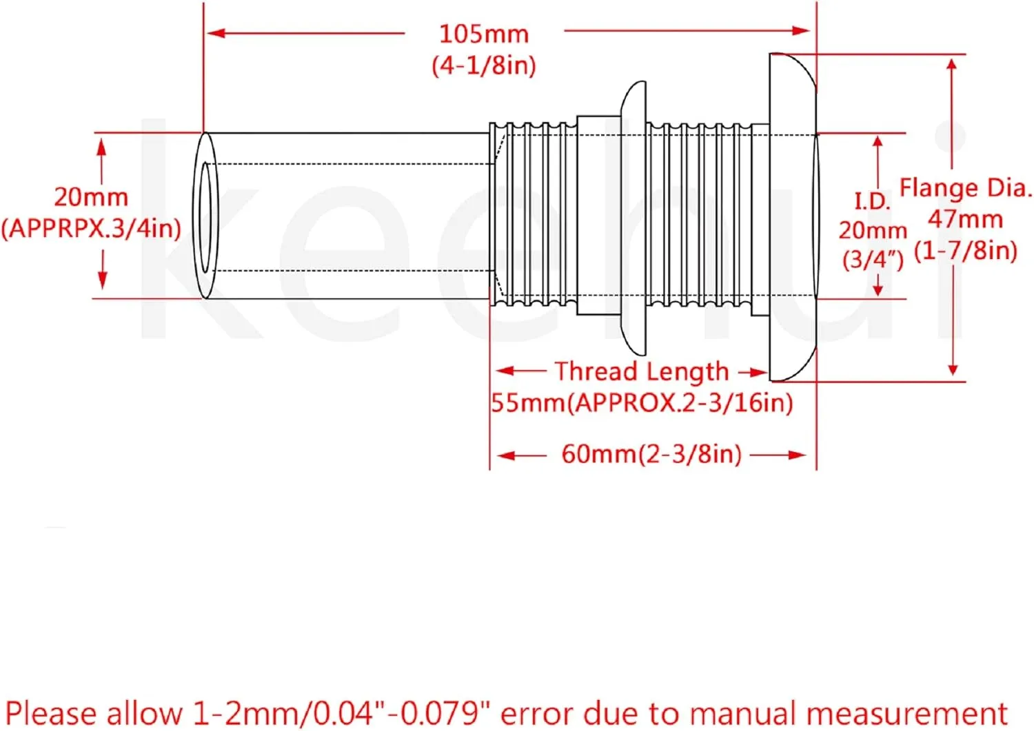 keehui 316 Stainless Steel DurableStandard Length Thru-Hull Fitting w/Nut &Gasket Boat Plumbing Fittings for Boats, Yachts, Marine