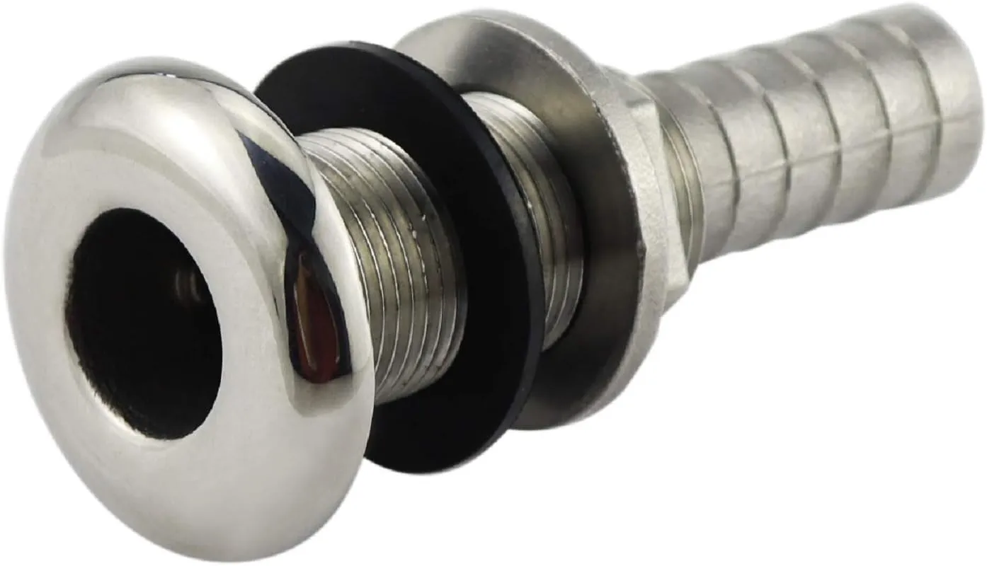 keehui 316 Stainless Steel DurableStandard Length Thru-Hull Fitting w/Nut &Gasket Boat Plumbing Fittings for Boats, Yachts, Marine