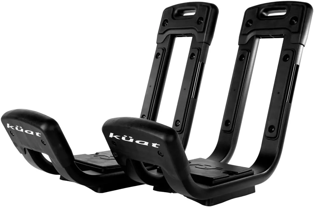 KUAT Class 2 Universal Fixed J-Style Durable Kayak Hauling Rack | Car Truck Van Rooftop Crossbar Mounted Boat Transportation System, Black | 2 Racks, 4 Tying Straps, Mounting Plates, Bolts & T-Knobs